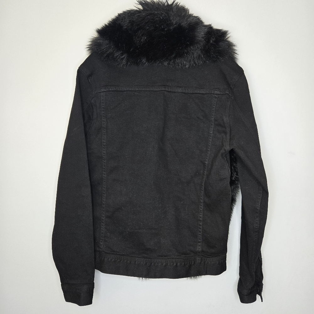 Rockstar‎ Original Denim Jacket Faux Fur Black Red Sz Small HARD TO FIND! RARE - Picture 8 of 11